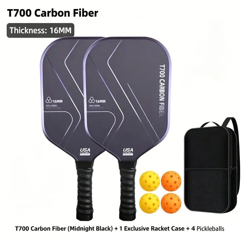T700 Carbon Fiber Pickleball Paddle Set (2 Pack): 8.0oz Lightweight Widebody Design, Ideal for Beginners & Seniors(BLACK)