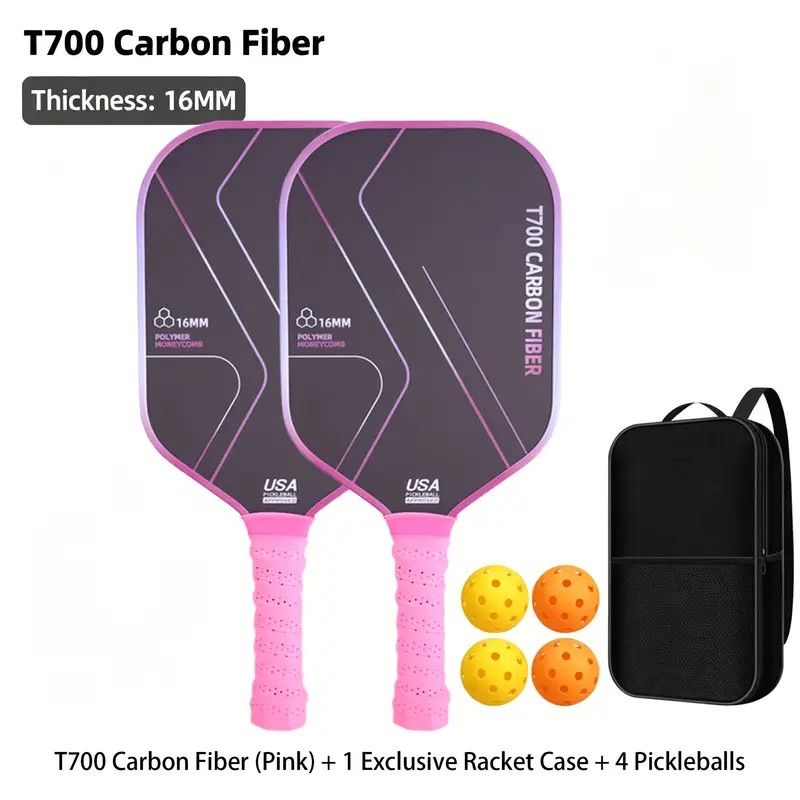 T700 Carbon Fiber Pickleball Paddle Set (2 Pack): 8.0oz Lightweight Widebody Design, Ideal for Beginners & Seniors(pink)