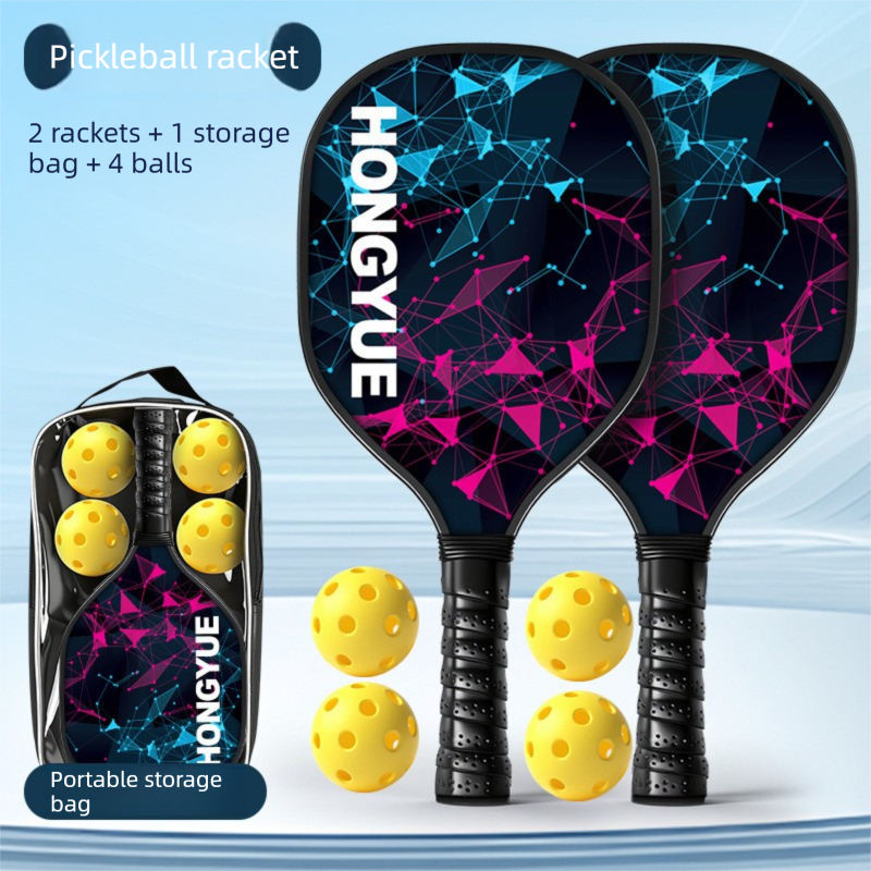 Black and Pink and Blue Professional Carbon Fiber Pickleball Paddle Set (2 Rackets + 4 Balls + 1 Carry Bag)- Lightweight Pickleball Racket with Balls for Adults and Kids Outdoor Sports Training
