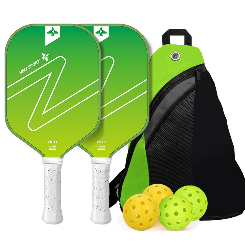 Green Gradient Pickleball Paddle Set -  Fiberglass Paddles with PP Honeycomb Core, 2 Paddles 4 Balls & Carry Bag 